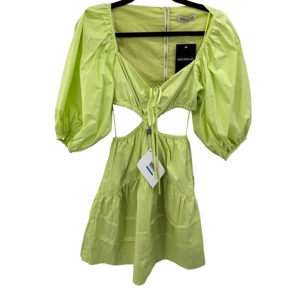 NWT Nicholas Women's Lime Cutout Berta Short Sleeves Mini Dress Size 2 - Picture 5 of 12